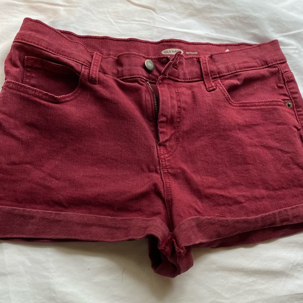 Maroon Boyfriend Cut Jean Shorts